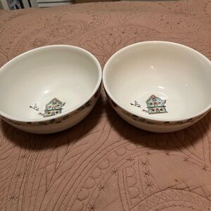 Pair of Thompson Pottery Birdhouse Bowls